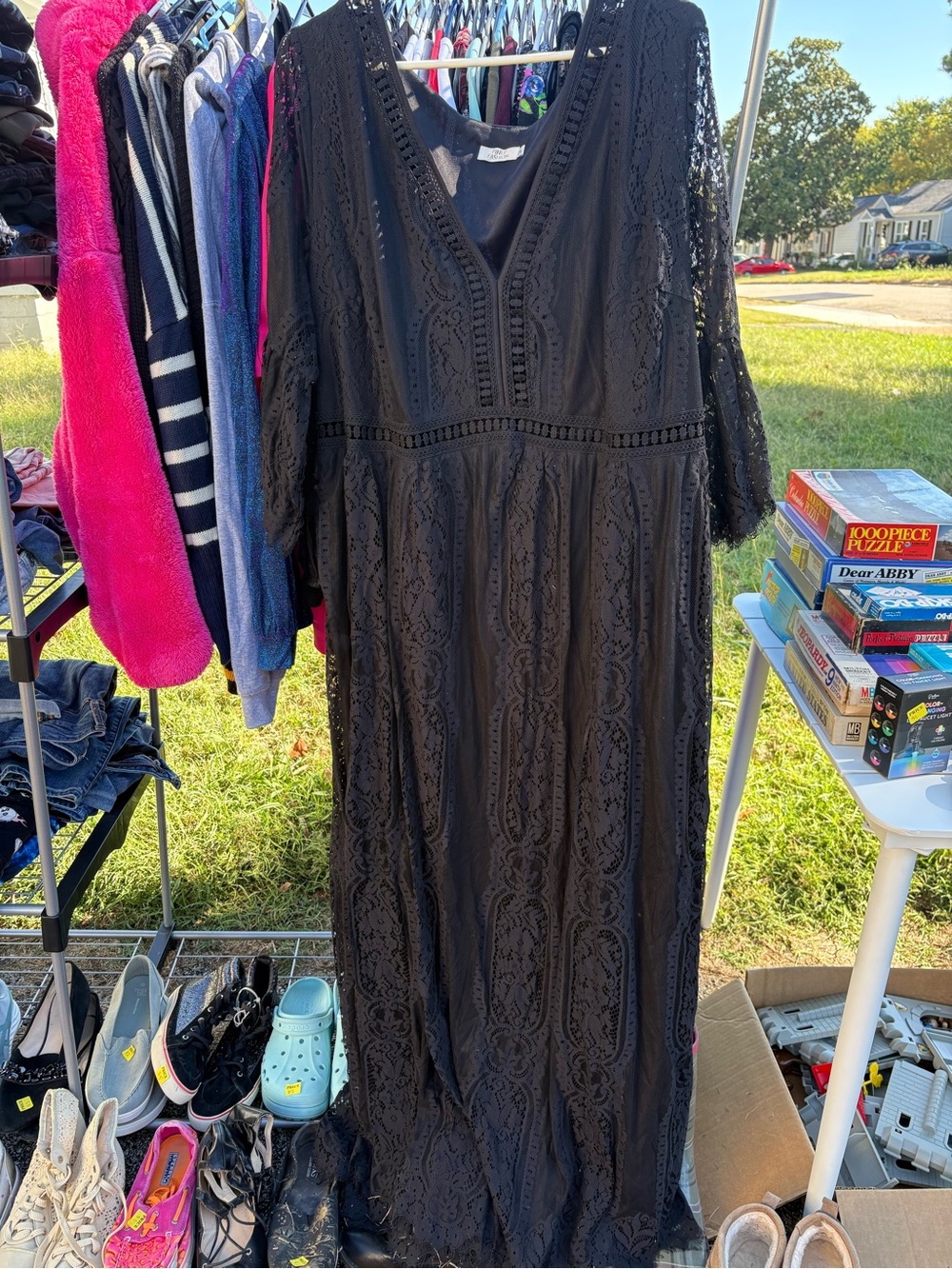 Black Crochet V-Neck Maxi Dress
